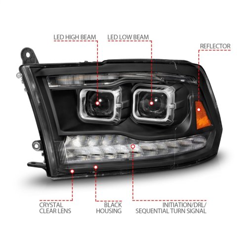 ANZO 09-18 Dodge Ram 1500/2500/3500 Full LED Proj Headlights w/Switchback Light Bar - Black thumbnail 9