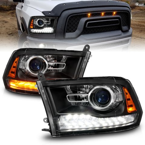 ANZO 09-18 Dodge Ram 1500/2500/3500 LED Plank Style Headlights Switchback + Sequential - Matte Black thumbnail 1