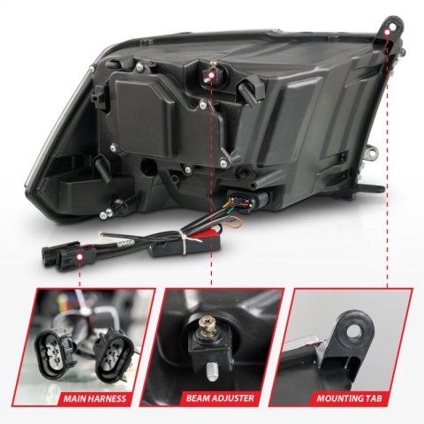 ANZO 09-18 Dodge Ram 1500/2500/3500 LED Plank Style Headlights Switchback + Sequential - Matte Black thumbnail 4