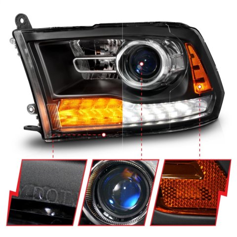 ANZO 09-18 Dodge Ram 1500/2500/3500 LED Plank Style Headlights Switchback + Sequential - Matte Black thumbnail 5