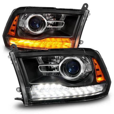 ANZO 09-18 Dodge Ram 1500/2500/3500 LED Plank Style Headlights Switchback + Sequential - Matte Black thumbnail 6