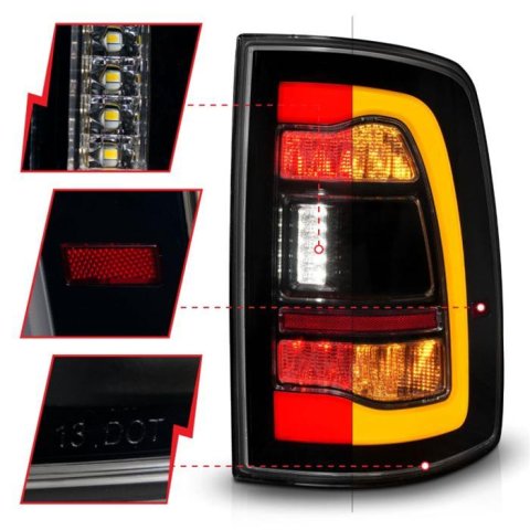 ANZO 09-18 Dodge Ram 1500 Sequential LED Taillights Smoke Black w/Switchback Amber Signal thumbnail 1