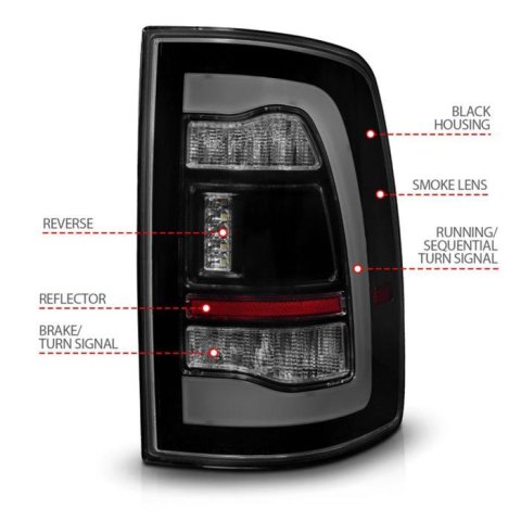 ANZO 09-18 Dodge Ram 1500 Sequential LED Taillights Smoke Black w/Switchback Amber Signal thumbnail 2