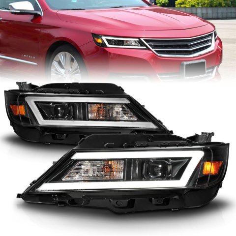 ANZO 14-20 Chevrolet Impala Square Projector LED Bar Headlights w/ Black Housing thumbnail 1