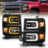 ANZO 14-15 Chevy Silverado 1500 Black Dual Switchback+Sequential LED Tube Sq. Projector Headlights thumbnail 1