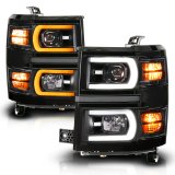 ANZO 14-15 Chevy Silverado 1500 Black Dual Switchback+Sequential LED Tube Sq. Projector Headlights thumbnail 4