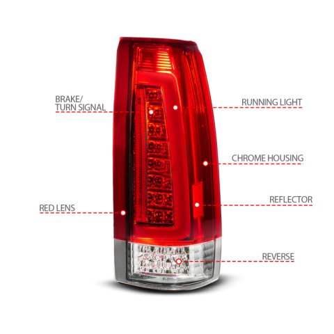 ANZO 88-99 Chevy C/K1500/2500/3500 Full LED Light Tube Taillights Chrome Housing Red/Clear Lens thumbnail 4