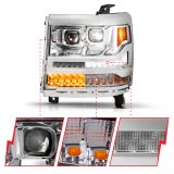 ANZO 16-18 Chevy Silverado 1500 (Factory HID Models ONLY) Full LED Proj Headlights Chrome - Pair thumbnail 1