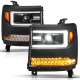 ANZO 16-18 Chevy Silverado1500 (Factory HID Models) LED Proj Light Bar Style Headlights Black - Pair thumbnail 4