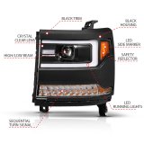 ANZO 16-18 Chevy Silverado1500 (Factory HID Models) LED Proj Light Bar Style Headlights Black - Pair thumbnail 5