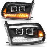 ANZO 09-19 Dodge RAM 1500 / 10-18 2500/3500 LED Proj Headlights SeqSig Black - Pair thumbnail 1