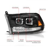 ANZO 09-19 Dodge RAM 1500 / 10-18 2500/3500 LED Proj Headlights SeqSig Black - Pair thumbnail 2