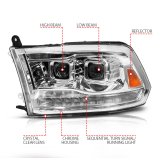ANZO 09-19 Dodge RAM 1500 / 10-18 2500/3500 LED Proj Headlights SeqSig Chrome - Pair thumbnail 1
