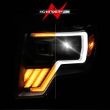 ANZO 09-14 Ford F-150 (Factory Halogen Model ONLY) Full LED Proj Headlights Init/SeqSig Black - Pair thumbnail 2