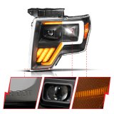 ANZO 09-14 Ford F-150 (Factory Halogen Model ONLY) Full LED Proj Headlights Init/SeqSig Black - Pair thumbnail 3
