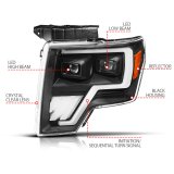 ANZO 09-14 Ford F-150 (Factory Halogen Model ONLY) Full LED Proj Headlights Init/SeqSig Black - Pair thumbnail 4