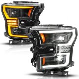 ANZO 15-17 Ford F-150 (Factory Halogen Model ONLY) Full LED Proj Headlights Init/SeqSig Black- Pair thumbnail 1
