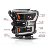 ANZO 15-17 Ford F-150 (Factory Halogen Model ONLY) Full LED Proj Headlights Init/SeqSig Black- Pair thumbnail 2