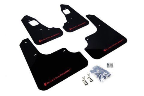 Rally Armor 08-17 Mitsubishi EVO X Black UR Mud Flap w/ Red Logo thumbnail 2