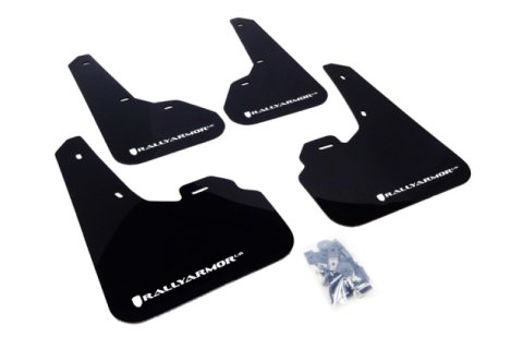 Rally Armor 10-13 Mazda3/Speed3 (Hatch/Sedan) Black UR Mud Flap w/White Logo thumbnail 1