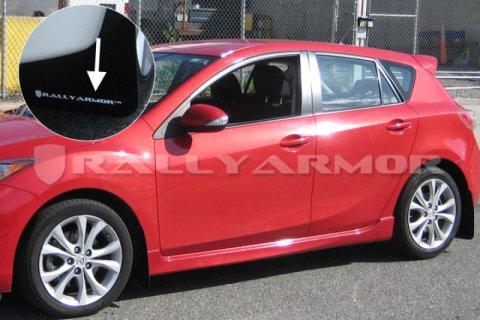 Rally Armor 10-13 Mazda3/Speed3 (Hatch/Sedan) Black UR Mud Flap w/White Logo thumbnail 2