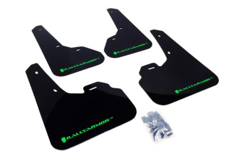 Rally Armor 10-13 Mazda3/Speed3 (Hatch/Sedan) Black UR Mud Flap w/Green Logo thumbnail 1