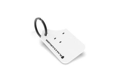 Rally Armor Mini UR Mud Flap Keychain - White w/ Black Logo thumbnail 1