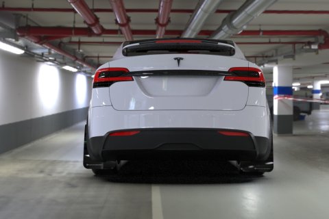 Rally Armor 22-26 Tesla Model X Black UR Mud Flap w/White Logo thumbnail 2
