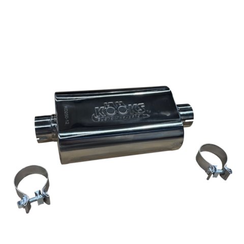 Kooks 2.5in Oval Clamp In Muffler 12in Long Body Polished Stainless Steel thumbnail 2