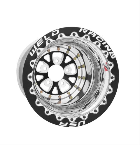 Weld V-Series 15x10 / 5x4.75in BP / 3in. BS Black Polished Wheel - Black Single Beadlock thumbnail 1