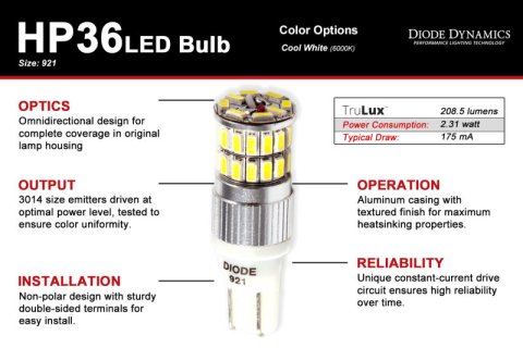 Diode Dynamics 921 LED Bulb HP36 LED - Cool - White Set of 4 thumbnail 6