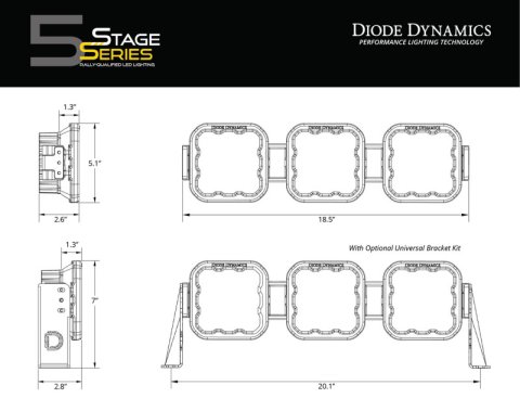Diode Dynamics SS5 Pro Universal CrossLink 3-Pod Lightbar - White Combo thumbnail 3