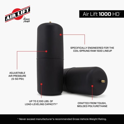 Air Lift 1000HD Rear Air Spring Kit for 2019+ Dodge Ram 1500 thumbnail 3