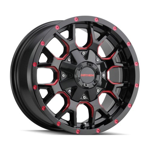 Mayhem 8015 Warrior 18x9 / 6x135 BP / 18mm Offset / 106mm Hub Black w/ Prism Red Wheel thumbnail 1