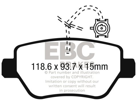 EBC 2014-2016 Maserati Ghibli 3.0L Twin Turbo (330) Redstuff Rear Brake Pads thumbnail 2