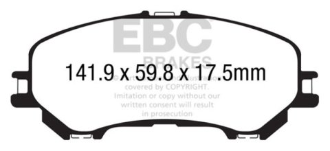 EBC 14+ Nissan Rogue 2.5 2 row seating Yellowstuff Front Brake Pads thumbnail 6