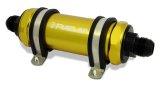 Fuelab 828 In-Line Fuel Filter Long -8AN In/Out 10 Micron Fabric - Gold thumbnail 1