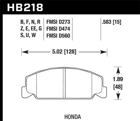 Hawk 88-89 Civic Si / 92-00 Civic CX / 88-00 DX / 98-00 GX HPS Street Front Brake Pads thumbnail 8