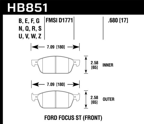 Hawk 15-16 Ford Focus ST Performance Ceramic Street Brake Pads thumbnail 2