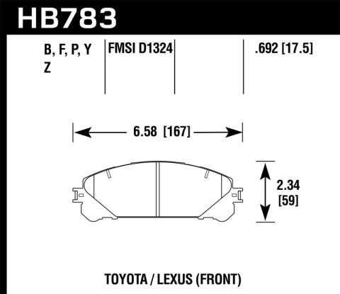 Hawk 08-16 Toyota Highlander Performance Ceramic Street Front Brake Pads thumbnail 7