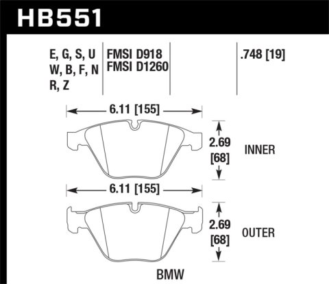 Hawk 07-09 BMW 335d/335i/335xi / 08-09 328i/M3 HPS Street Front Brake Pads thumbnail 8