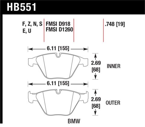 Hawk 07-09 BMW 335d/335i/335xi / 08-09 328i/M3 HT-10 Race Front Brake Pads thumbnail 1