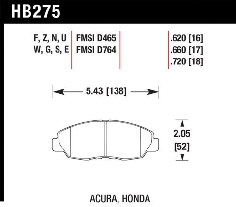 Hawk 98-00 Civic Coupe Si/01-06 Civic DX/EX/GX/HX/LX (Non Hatchback) HPS Street Front Brake Pads thumbnail 1