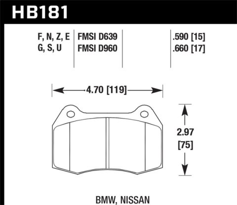 Hawk 94-97 BMW 840CI/850CI HPS Front Street Brake Pads thumbnail 6