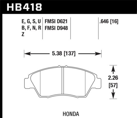 Hawk 02-06 RSX (non-S) Front / 03-09 Civic Hybrid / 04-05 Civic Si HP+ Street Rear Brake Pads thumbnail 6
