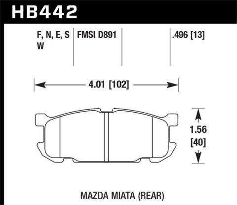 Hawk 01-02 Miata w/ Sport Suspension HP+ Street Rear Brake Pads (D891) thumbnail 4