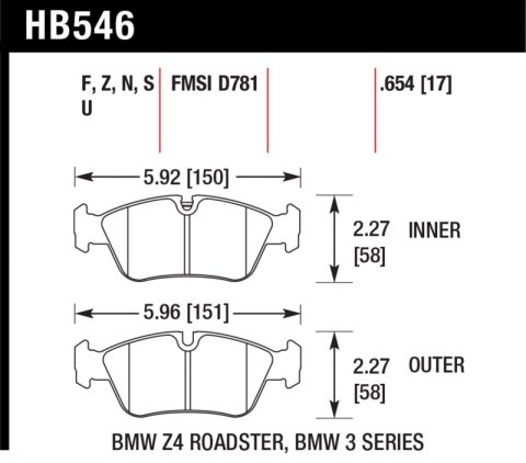 Hawk 08 BMW Z4 3.0L HPS 5.0 Front Brake Pads thumbnail 2