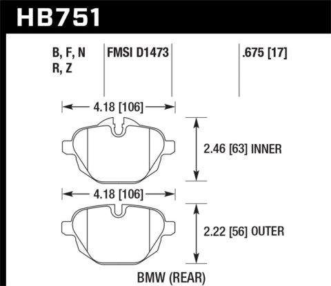 Hawk 2015 BMW 428i Gran Coupe / 11-16 535i / 11-16 X3/X4 HP Plus Rear Brake Pads thumbnail 5