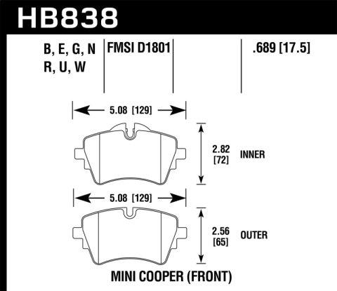 Hawk 14-17 Mini Cooper S HPS 5.0 Front Brake Pads thumbnail 2