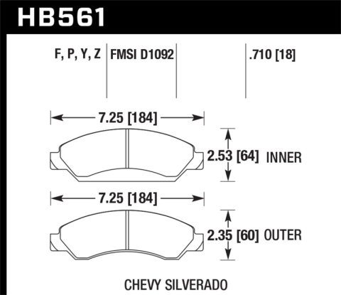 Hawk Cadillac / Chev Avalanche/Silverado/Suburban/Tahoe / GMC Sierra Yukon HPS Front Street Brake Pa thumbnail 6